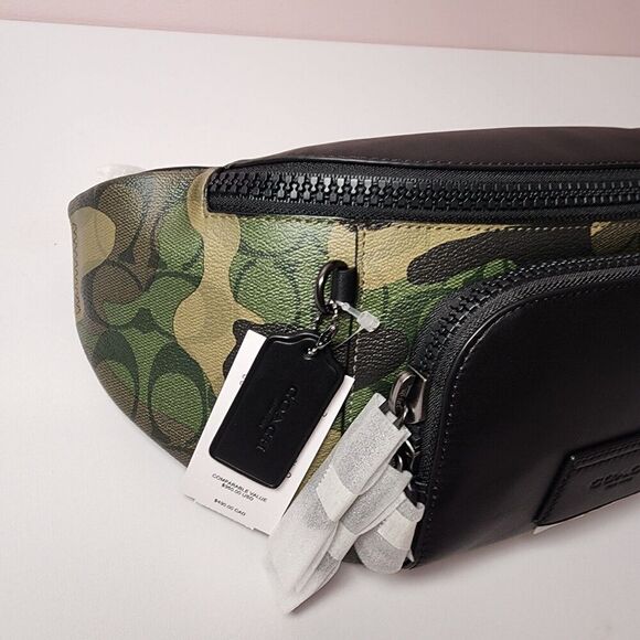 NWT Coach CM184 Track Green Signature Camo Print Coated Canvas Leather Belt Bag - Picture 3 of 6